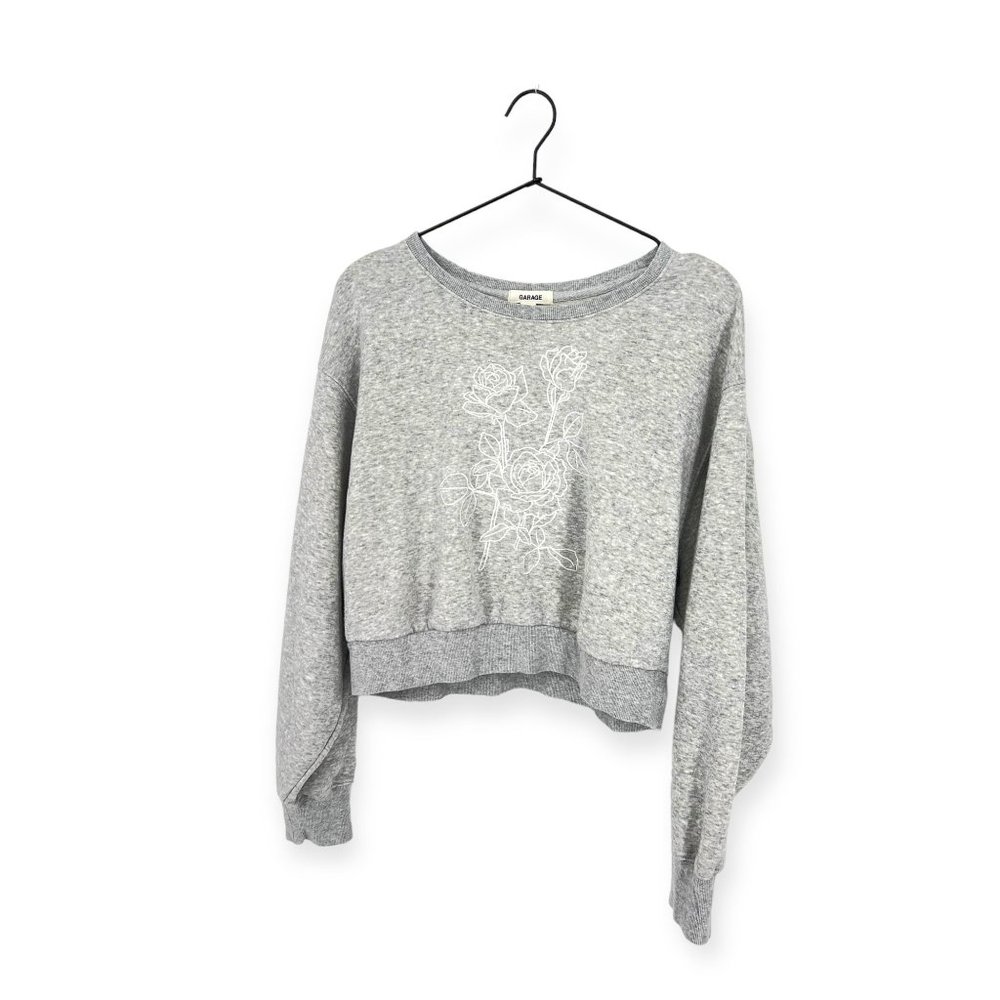 Garage Embroidered Floral Crop Sweater | Large